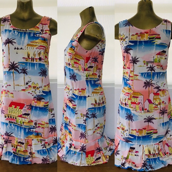 VINTAGE 80s LINE TWO French Riviera Print RESORT DRESS Size Small - Picture 4 of 14